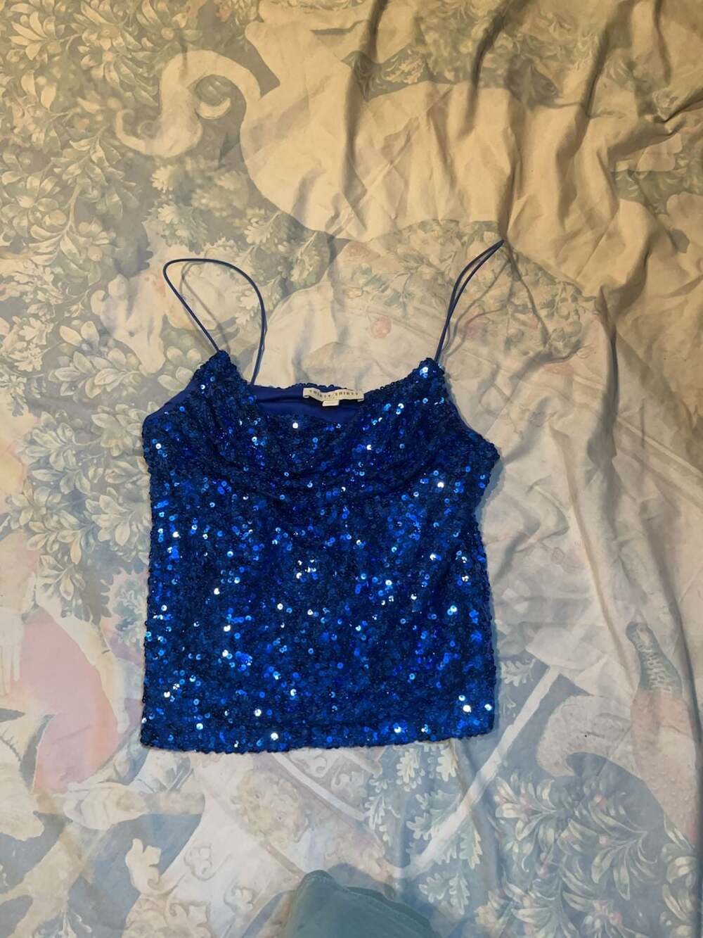 Thirty/Thirty Royal Blue Sequin Cowl Neck Cami Top Size L